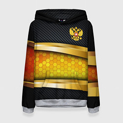 Толстовка-худи женская Black & gold - герб России, цвет: 3D-меланж