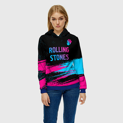 Женская толстовка Rolling Stones - neon gradient: символ сверху / 3D-Синий – фото 3