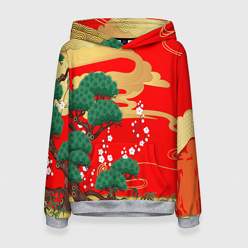 Женская толстовка Японский пейзаж на красном / 3D-Меланж – фото 1