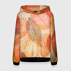 Толстовка-худи женская Осенние прозрачные листья, цвет: 3D-черный