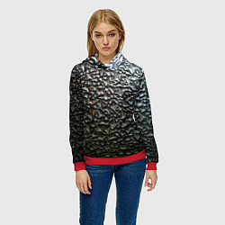 Толстовка-худи женская Неровная металлическая поверхность, цвет: 3D-красный — фото 2