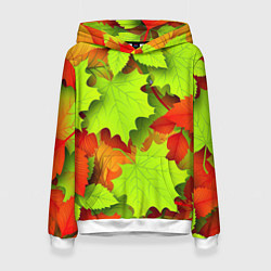 Толстовка-худи женская Зелёные осенние листья, цвет: 3D-белый