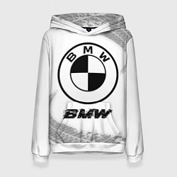 Женская толстовка BMW speed на светлом фоне со следами шин