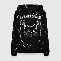 Толстовка-худи женская Группа Evanescence и рок кот, цвет: 3D-черный