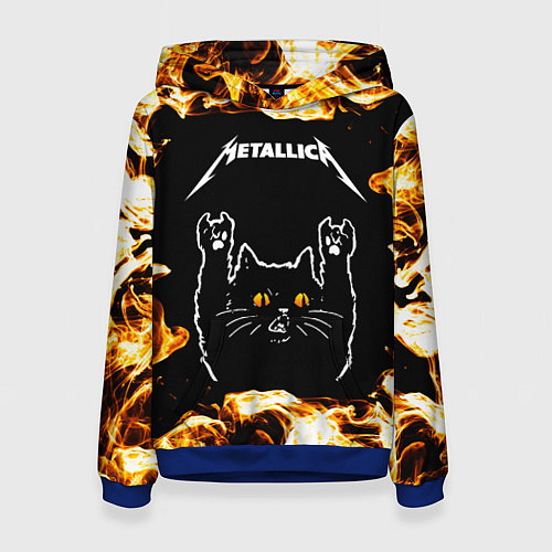 Женская толстовка Metallica рок кот и огонь / 3D-Синий – фото 1