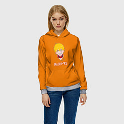 Толстовка-худи женская Человек-бензопила Дэндзи на оранжевом фоне, цвет: 3D-меланж — фото 2