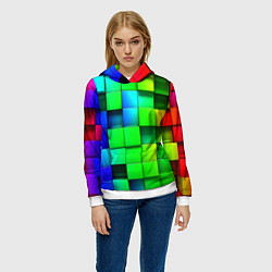 Толстовка-худи женская Цветные неоновые кубы, цвет: 3D-белый — фото 2