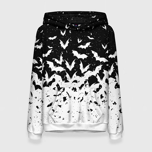 Женская толстовка Black and white bat pattern / 3D-Белый – фото 1