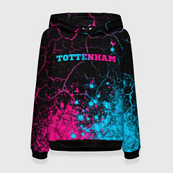 Толстовка-худи женская Tottenham - neon gradient: символ сверху, цвет: 3D-черный