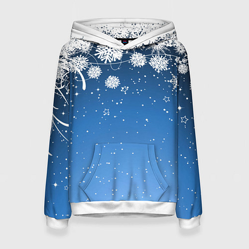Женская толстовка Снежный узор на синем фоне / 3D-Белый – фото 1