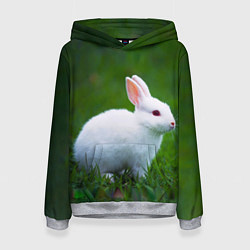 Толстовка-худи женская Кролик на фоне травы, цвет: 3D-меланж