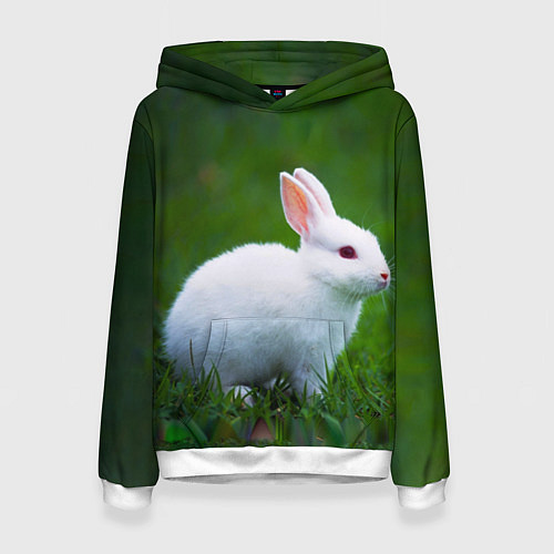Женская толстовка Кролик на фоне травы / 3D-Белый – фото 1