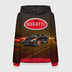 Толстовка-худи женская Bugatti на ночной дороге, цвет: 3D-красный