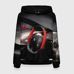 Толстовка-худи женская Ситроен - салон - Steering wheel, цвет: 3D-черный