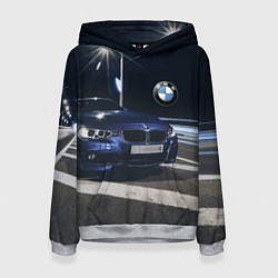 Толстовка-худи женская BMW на ночной трассе, цвет: 3D-меланж