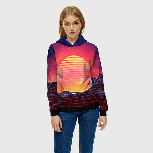 Женская толстовка Абстрактные 3D неоновые горы на закате / 3D-Черный – фото 3