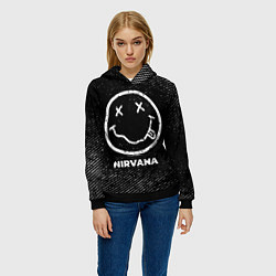 Толстовка-худи женская Nirvana с потертостями на темном фоне, цвет: 3D-черный — фото 2