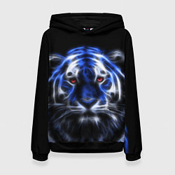 Толстовка-худи женская Синий неоновый тигр, цвет: 3D-черный