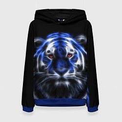 Толстовка-худи женская Синий неоновый тигр, цвет: 3D-синий