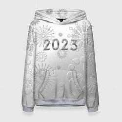 Толстовка-худи женская Новый год 2023 в снежинках, цвет: 3D-меланж