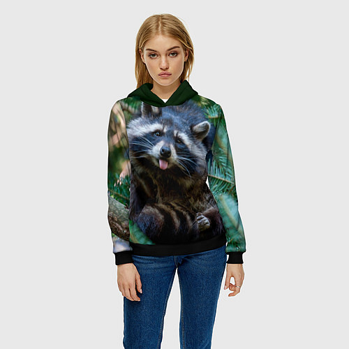 Женская толстовка Енот с языком / 3D-Черный – фото 3