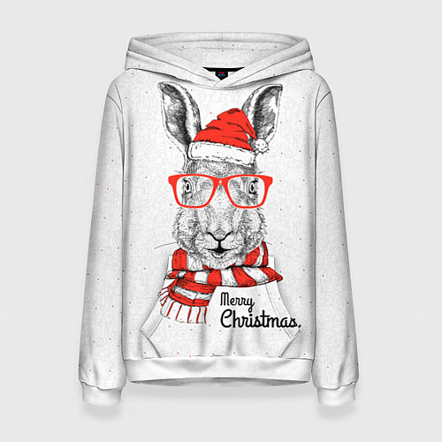 Женская толстовка Santa Rabbit Merry Christmas! / 3D-Белый – фото 1
