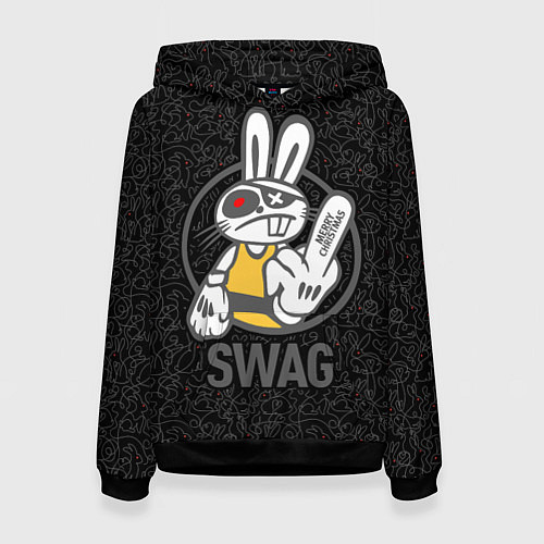 Женская толстовка SWAG, bad rabbit, merry Christmas / 3D-Черный – фото 1