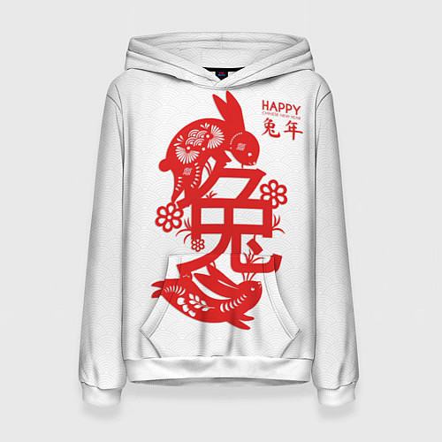 Женская толстовка Red rabbits - happy chinese New Year / 3D-Белый – фото 1