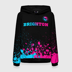 Толстовка-худи женская Brighton - neon gradient: символ сверху, цвет: 3D-черный