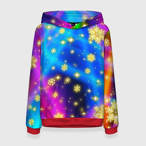 Женская толстовка Снежинки и звезды - яркие цвета / 3D-Красный – фото 1