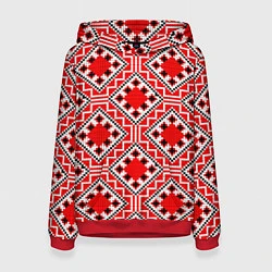 Толстовка-худи женская Белорусская вышивка - орнамент, цвет: 3D-красный