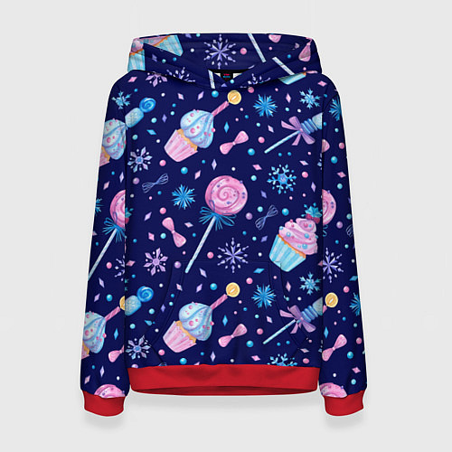 Женская толстовка Новогодние сладости - леденцы / 3D-Красный – фото 1