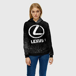 Толстовка-худи женская Lexus с потертостями на темном фоне, цвет: 3D-черный — фото 2