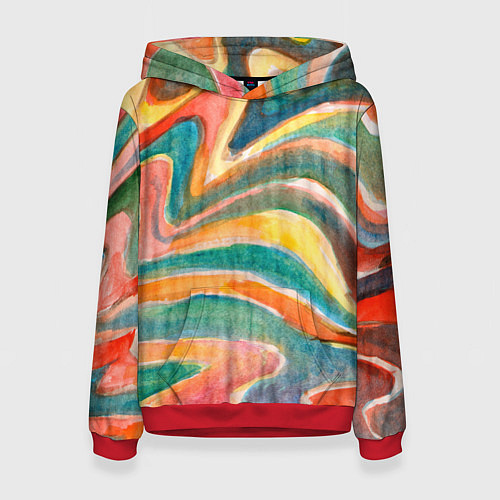 Женская толстовка Полосатый зигзаг акварель / 3D-Красный – фото 1