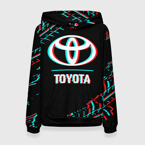 Женская толстовка Значок Toyota в стиле glitch на темном фоне / 3D-Черный – фото 1