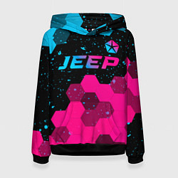 Толстовка-худи женская Jeep - neon gradient: символ сверху, цвет: 3D-черный