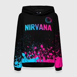 Толстовка-худи женская Nirvana - neon gradient: символ сверху, цвет: 3D-черный