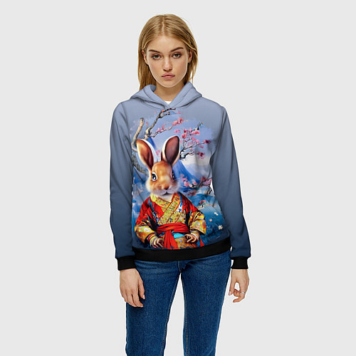 Женская толстовка Кролик в китайском халате / 3D-Черный – фото 3