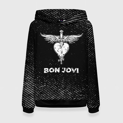 Женская толстовка Bon Jovi с потертостями на темном фоне / 3D-Черный – фото 1