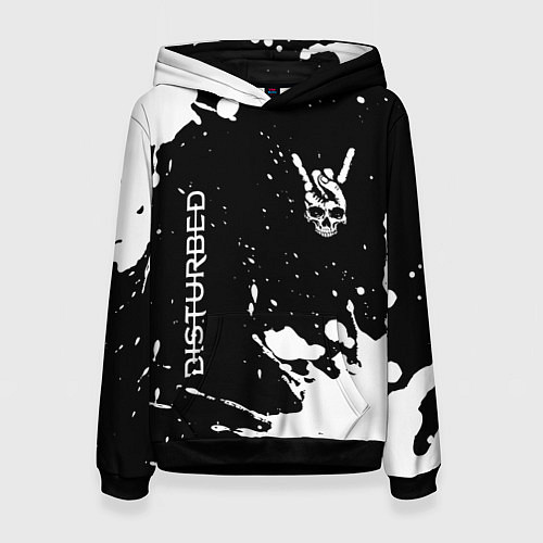 Женская толстовка Disturbed и рок символ на темном фоне / 3D-Черный – фото 1
