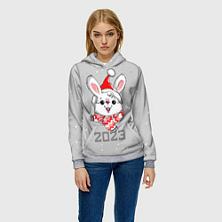 Толстовка-худи женская Белый кролик в шарфе 2023, цвет: 3D-меланж — фото 2