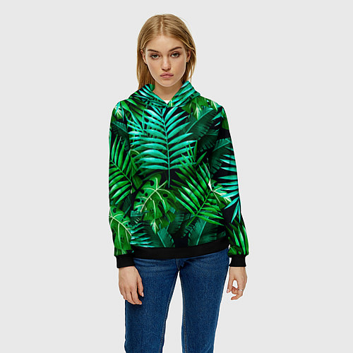 Женская толстовка Тропические растения - текстура / 3D-Черный – фото 3