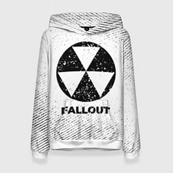 Толстовка-худи женская Fallout с потертостями на светлом фоне, цвет: 3D-белый