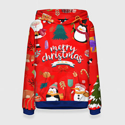 Толстовка-худи женская Merry christmas art, цвет: 3D-синий