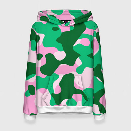 Женская толстовка Абстрактные зелёно-розовые пятна / 3D-Белый – фото 1