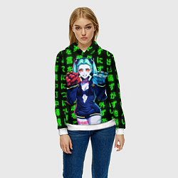 Толстовка-худи женская Неоновые иероглифы - Rebecca, цвет: 3D-белый — фото 2