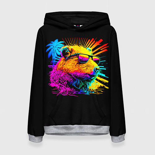 Женская толстовка Капибара в тёмных очках - поп арт / 3D-Меланж – фото 1
