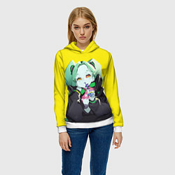 Толстовка-худи женская Ребекка пьет коктель - Cyberpunk, цвет: 3D-белый — фото 2