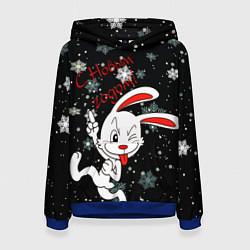 Толстовка-худи женская Подмигивающий кролик, цвет: 3D-синий