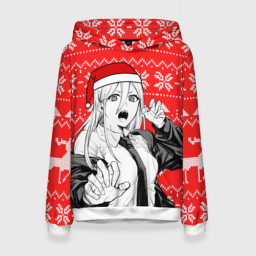 Женская толстовка Новогодняя Пауэр: Человек-бензопила / 3D-Белый – фото 1